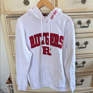 Rutgers White Hoodie with Red Logo on Chest and Collar